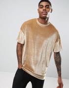 Asos Oversized T-shirt In Velour In Sand - Brown