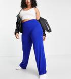 Flounce London Plus Basic High Waisted Wide Leg Pants In Cobalt Blue-blues