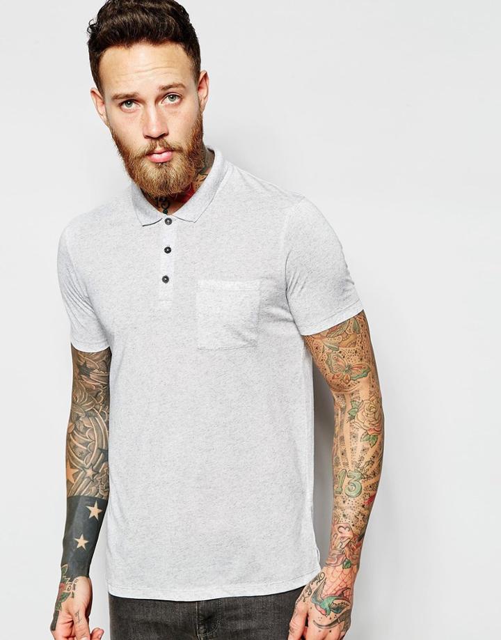 Asos Slub Polo In Gray - Gray