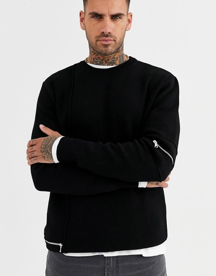 River Island Sweater With Zips In Black