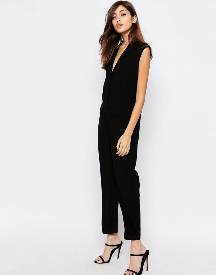 Asos Sleeveless Wrap Jumpsuit - Black