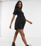 Flounce Maternity Super Oversized Ruffle Sleeve Smock Dress In Black