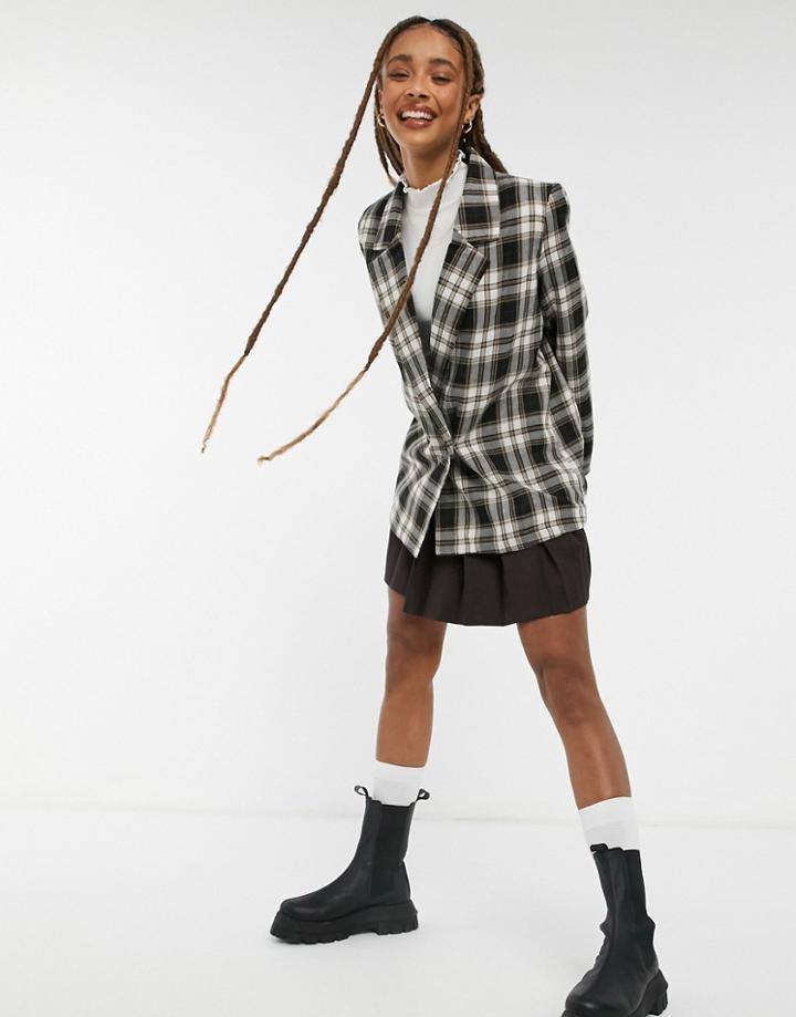 Daisy Street Relaxed Coordinating Blazer In Vintage Check-black