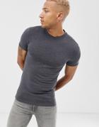 Asos Design Muscle Fit T-shirt With Crew Neck In Charcoal Marl-gray