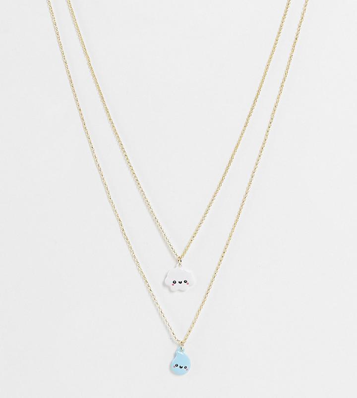 Pieces Exclusive 2 Pack Cloud & Raindrop Necklaces On Gifting Card-multi