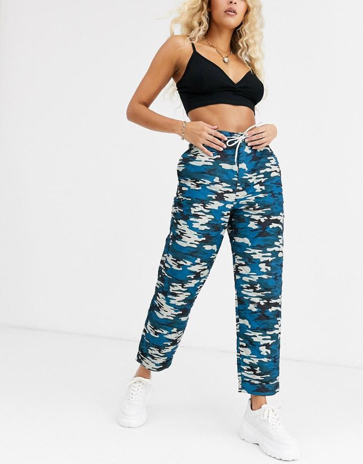 Asos Design Quilted Jogger In Camo With Drawcord