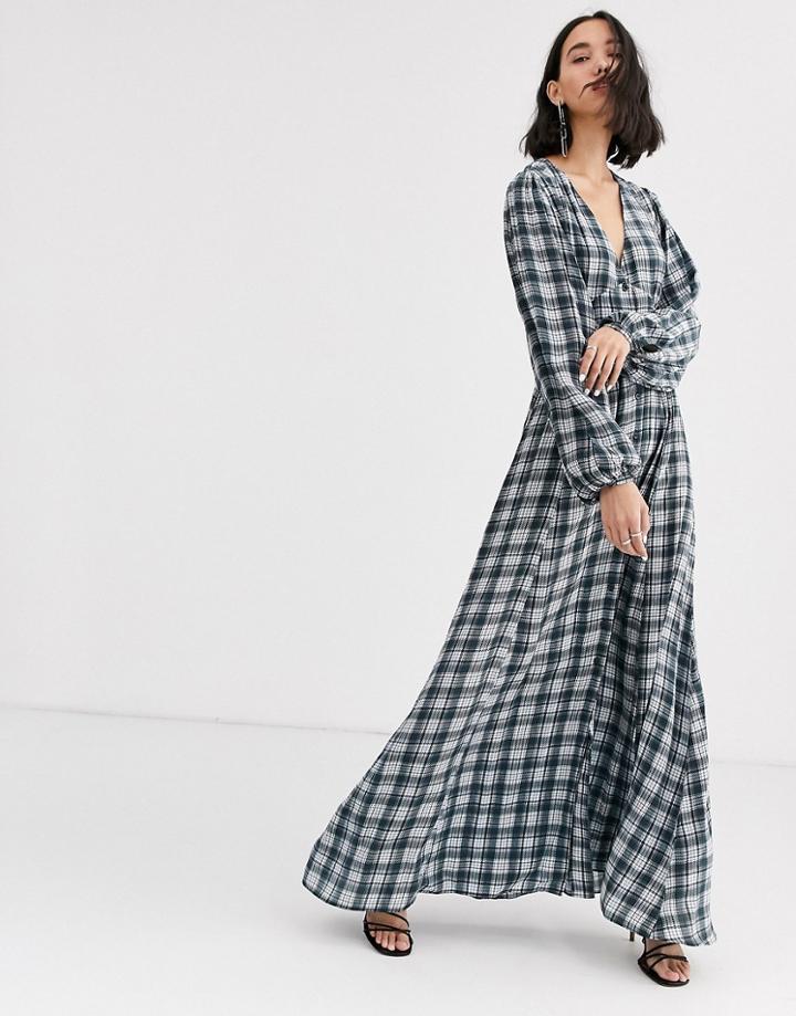 2nd Day Collie Lodge Check Maxi Dress With Button Front