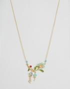 Les N R Ides Floral Stem Necklace With Jewel Drop - Blue Multi