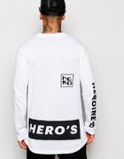Hero's Heroine Longline Long Sleeve T-shirt With Dropped Back Print - White