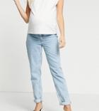 Asos Design Maternity High Rise 'original' Mom Jeans In Lightwash With Elasticated Side Waistband-blue