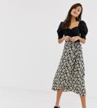 New Look Ditsy Wrap Midi Skirt In Mono Floral Print - Multi