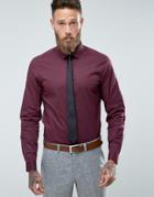Asos Slim Shirt In Burgundy With Black Tie Save - Red