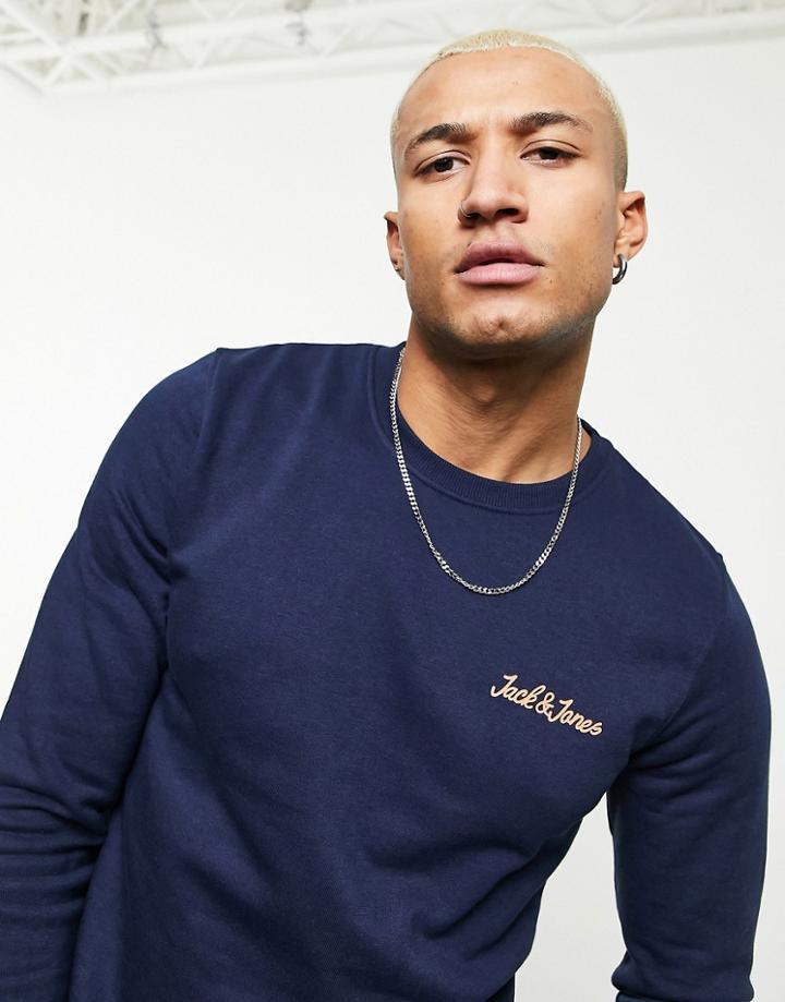 Jack & Jones Originals Sweat With Script Logo In Navy