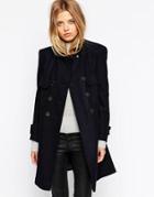 Asos Coat With Patch Pockets In A Line - Navy