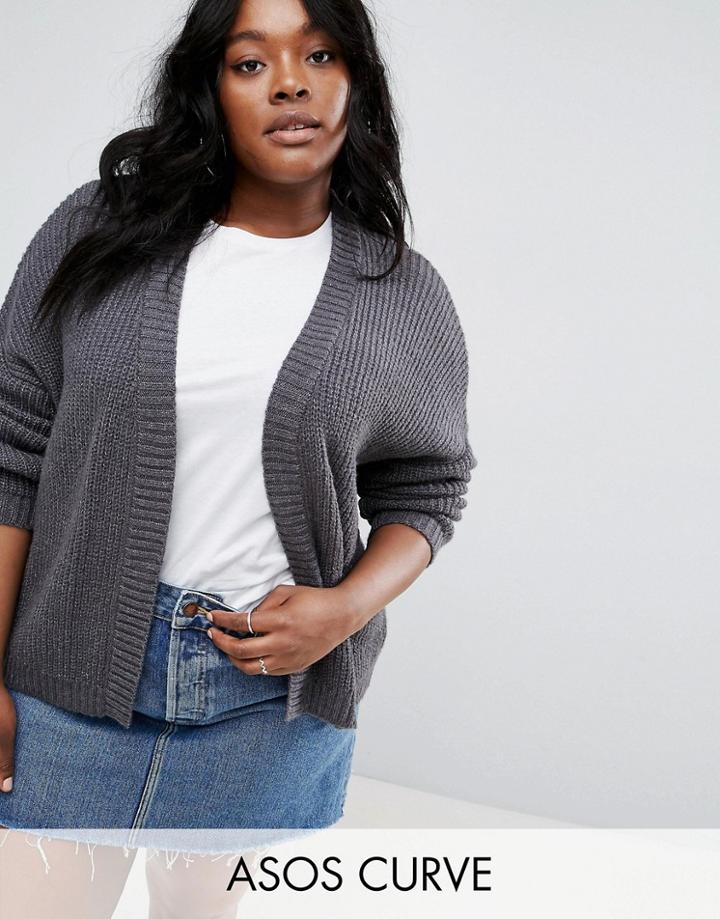 Asos Curve Chunky Cardigan With Balloon Sleeve - Gray