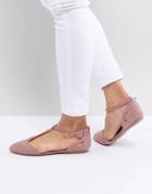 New Look T-bar Pointed Flat Shoe - Pink
