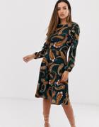 Ax Paris Plaid Paisley Long Sleeve Midi Dress-multi