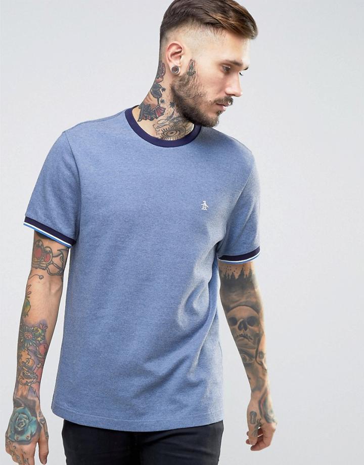 Original Penguin Pique Ringer T-shirt Slim Fit In Navy - Navy