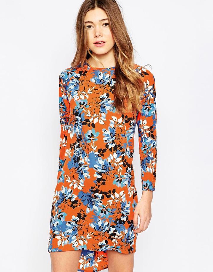 Influence 3/4 Sleeve Printed Shift Dress - Orange