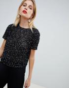 Asos Design T-shirt With Sequin Embellishment - Black