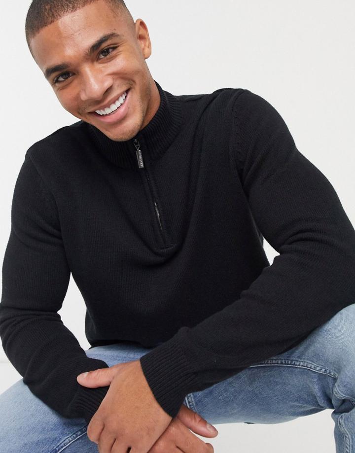 Brave Soul 100% Cotton Half Zip Funnel Neck Knit-black
