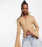 Puma Ribbed High Neck Flare Sleeve Jacket In Tan - Exclusive To Asos-brown