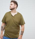 Asos Design Plus Relaxed Fit T-shirt With Raw Notch Neck In Green - Green