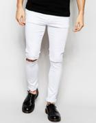 Asos Super Skinny Jeans In White With Knee Rips - White
