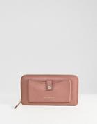 Paul Costelloe Real Leather Zip Around Purse With Phone Compartment In Dusty Pink - Pink