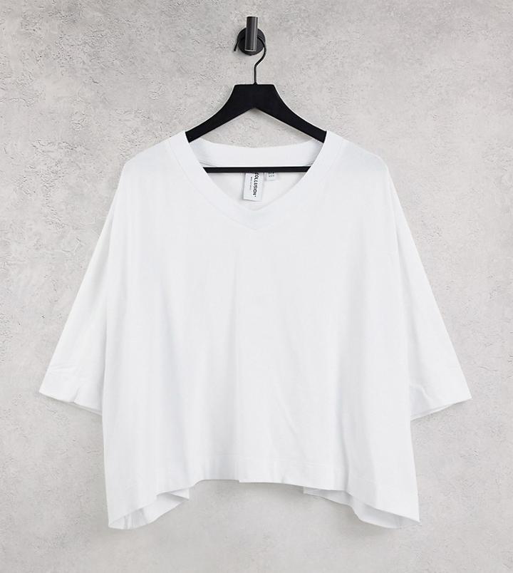 Collusion Plus Crop Boxy Short Sleeve T-shirt In White-black