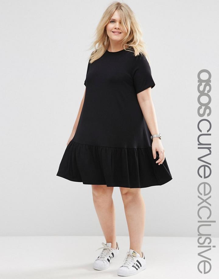 Asos Curve Swing Dress With Ruffle Hem - Black
