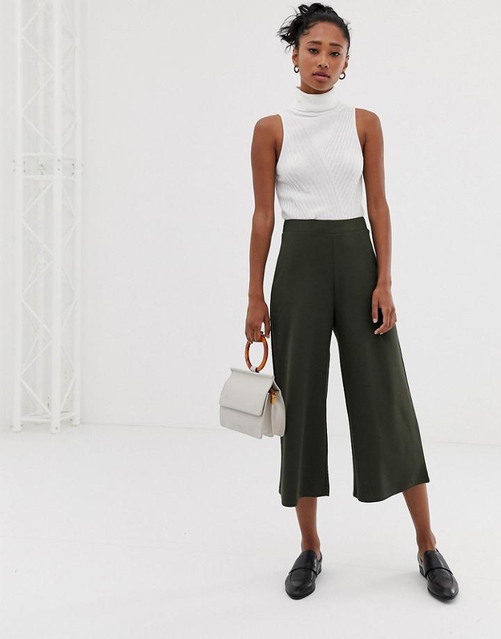 Asos Design Cropped Wide Leg Pants In Crepe - Green