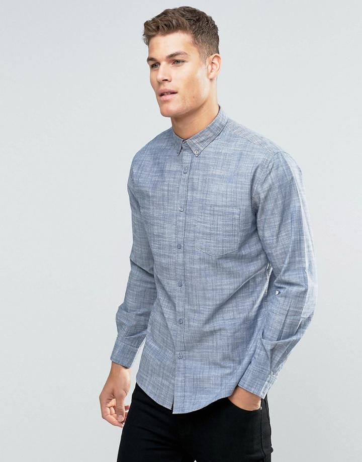 Sliver Eight Plain Blue Flannel Smart Shirt In Slim Fit - Blue