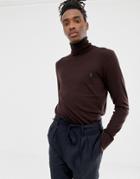 Allsaints Roll Neck Sweater In Beige 100% Merino With Logo - Red