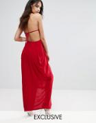 Club L Pleated High Neck Maxi Dress With Open Back - Red