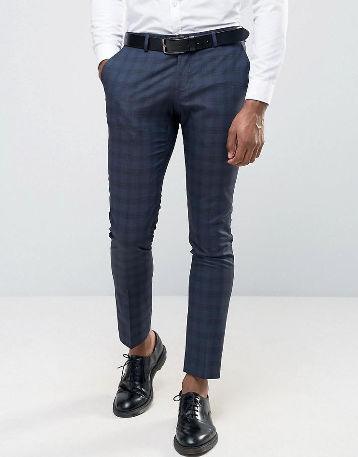 Selected Wedding Check Suit Pants - Navy