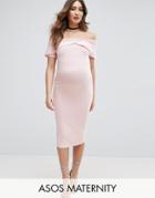 Asos Maternity Cross Front Lip Bardot Midi Dress - Pink