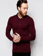 Asos Extreme Muscle Long Sleeve Polo In Burgundy - Red