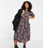 Influence Plus Frill Detail Midi Dress In Dark Floral-multi