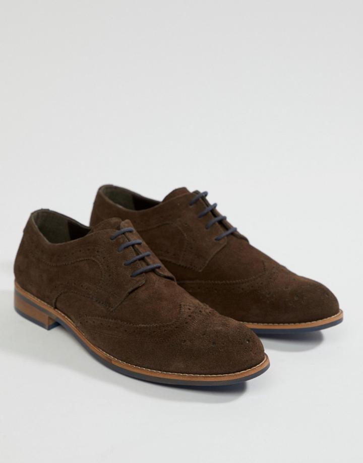 Dune Brogues In Brown Suede - Brown