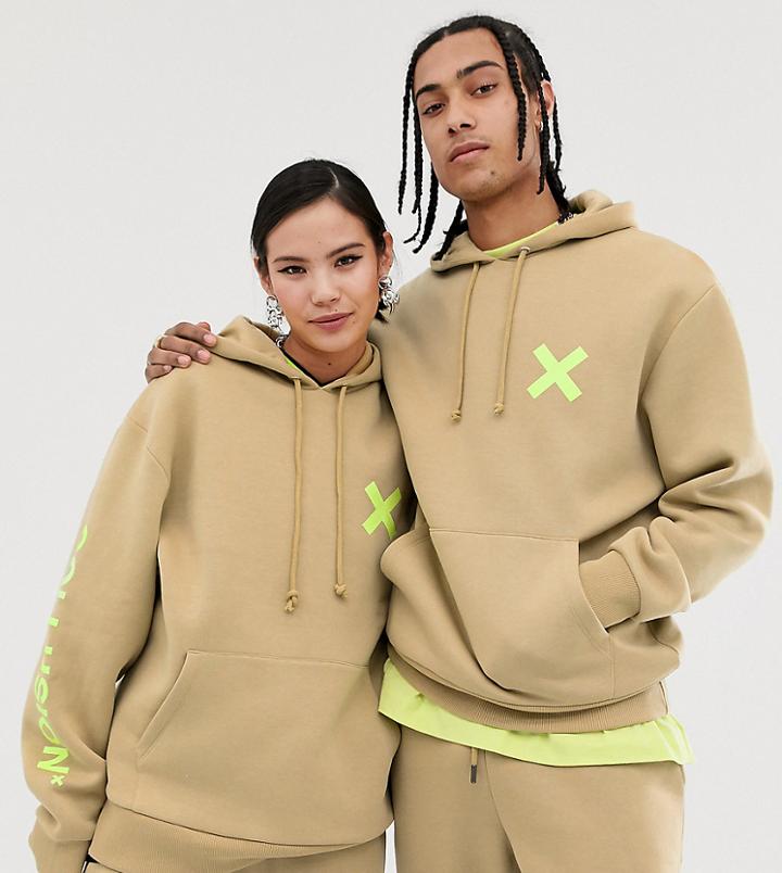 Collusion Unisex Logo Hoodie - Brown