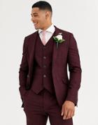 Asos Design Wedding Super Skinny Suit Jacket In Wine Crosshatch-red