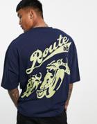 Asos Design Oversized T-shirt With Route 66 Print In Blue