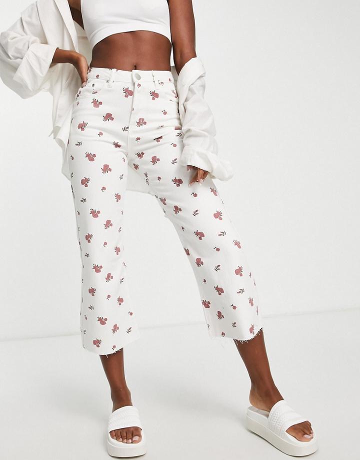 Glamorous High Waisted Straight Leg Jeans In Ditsy Print Denim-multi
