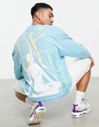 Asos Dark Future Oversized Long Sleeve T-shirt With Back Logo And Graphic Print In Aqua Blue