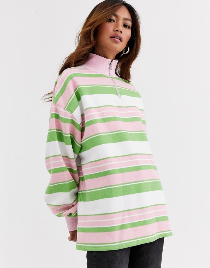 Daisy Street Oversized Half Zip Sweatshirt In Retro Stripe