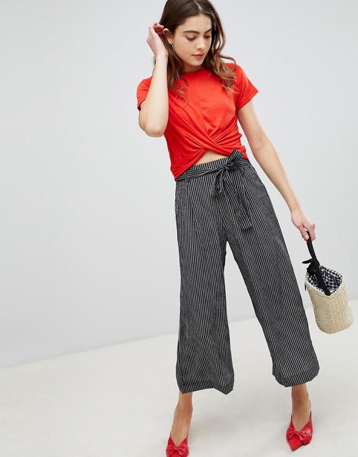 Brave Soul Dakota Crop Pants In Stripe-black