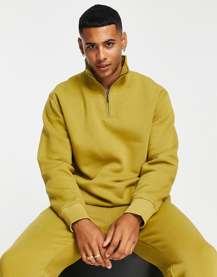 Topman Half Zip Sweatshirt In Olive - Part Of A Set-green