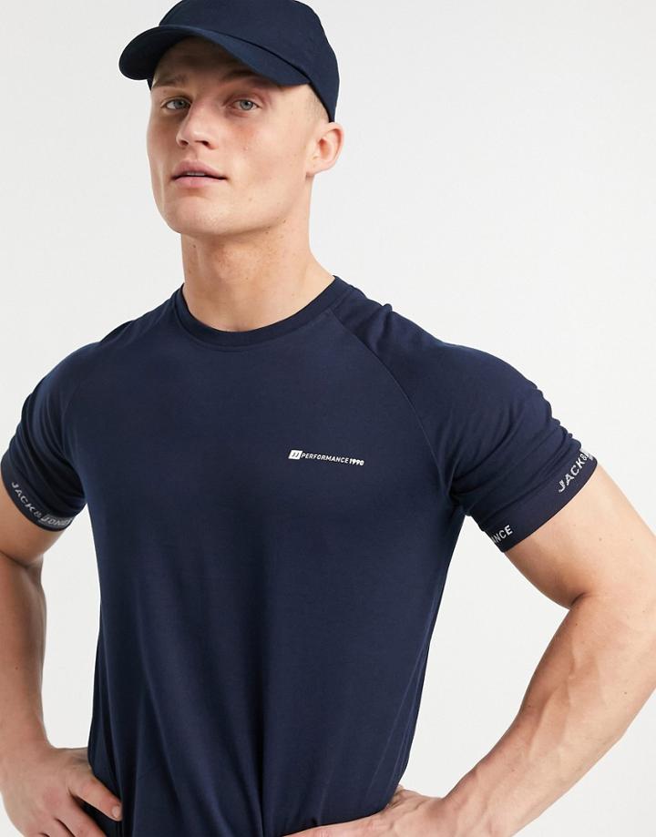 Jack & Jones Core Performance T-shirt With Logo Sleeve In Navy