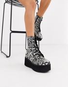 Truffle Collection Chunky Lace Up Ankle Boot In Snake-multi